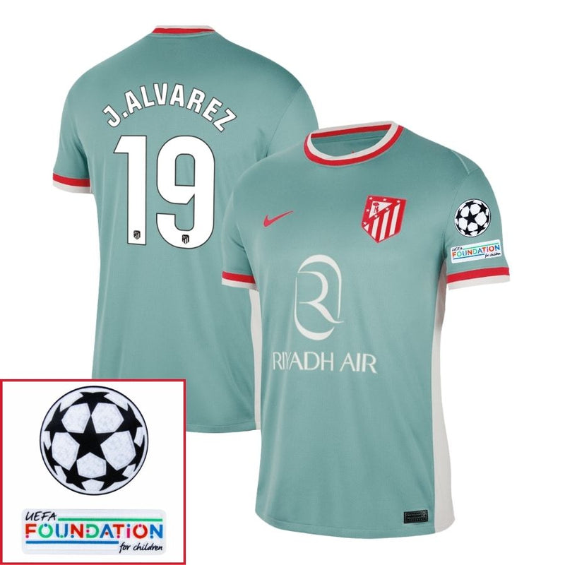 Atlético Madrid Julián Alvarez 19 Away Fan Jersey 2024/25 Patches UCL UEFA Foundation (Official Printing)
